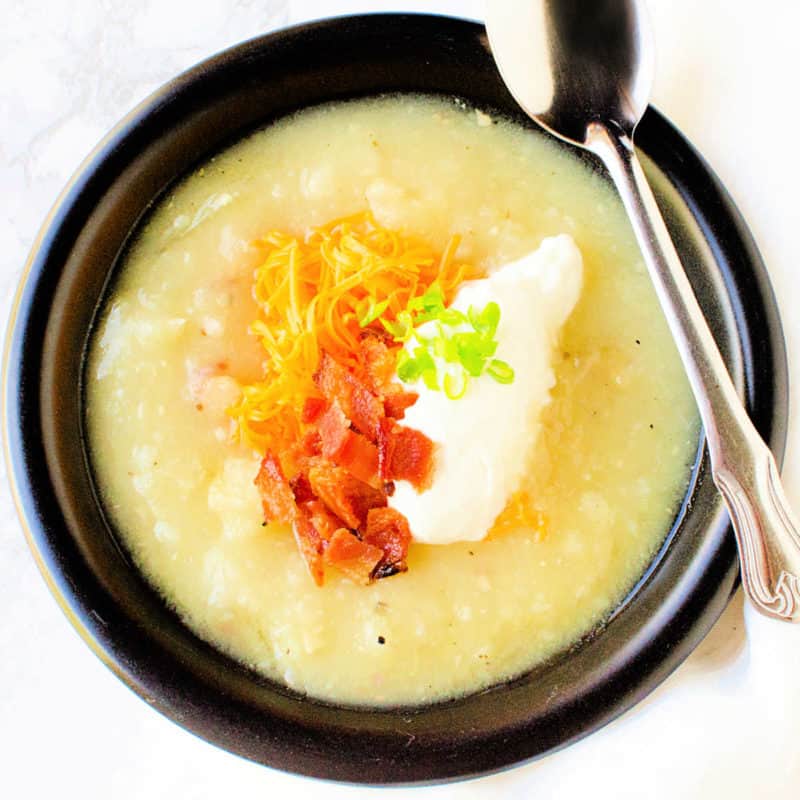Creamy potato soup with bacon and sour cream
