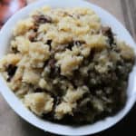 garlic mashed potatoes in a white bowl