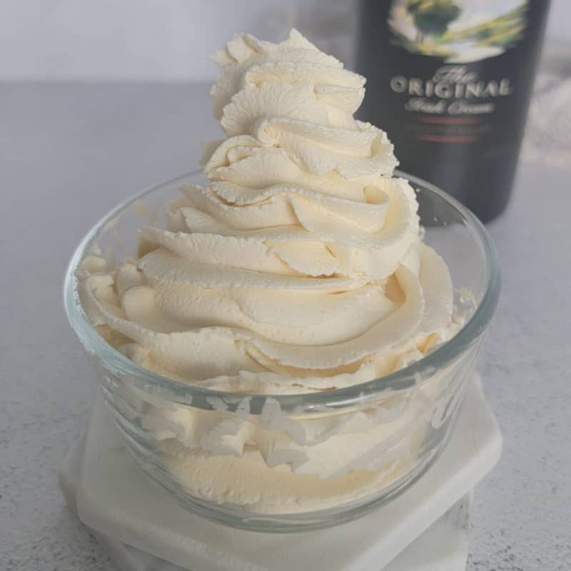 Bailey's Whipped Cream swirled in a glass bowl