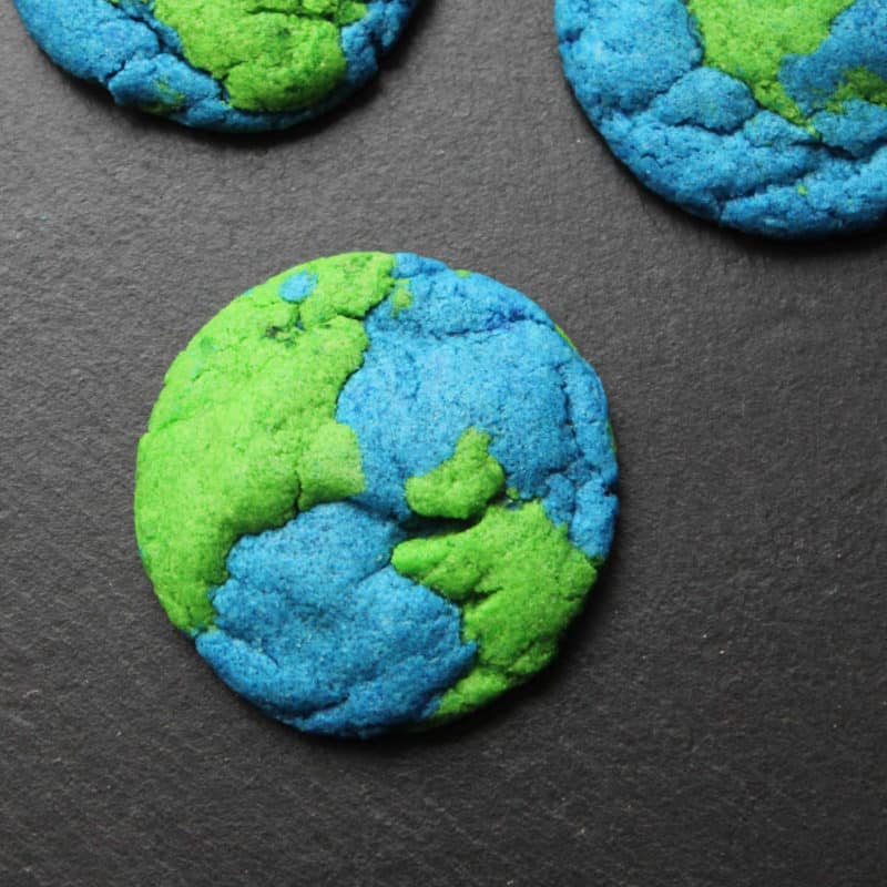 Earth Day Cookies on a dark slate board