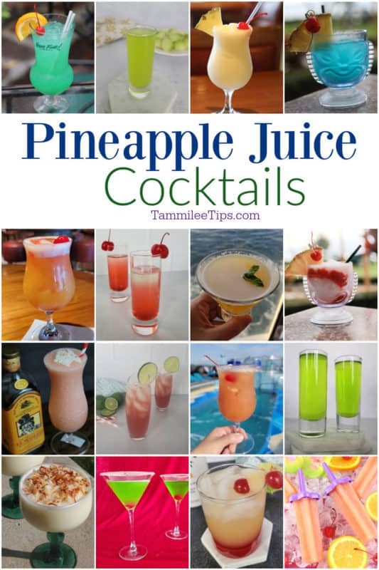 Collage of pineapple juice cocktails 
