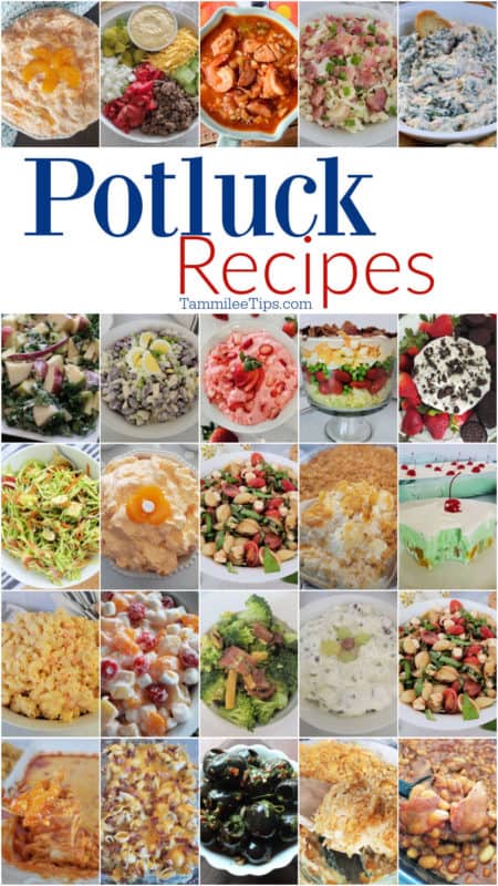 Collage of easy potluck recipes