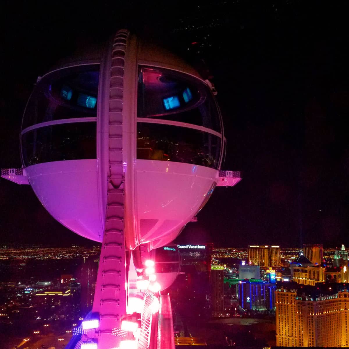 High Roller Pod over the Las Vegas Strip at night