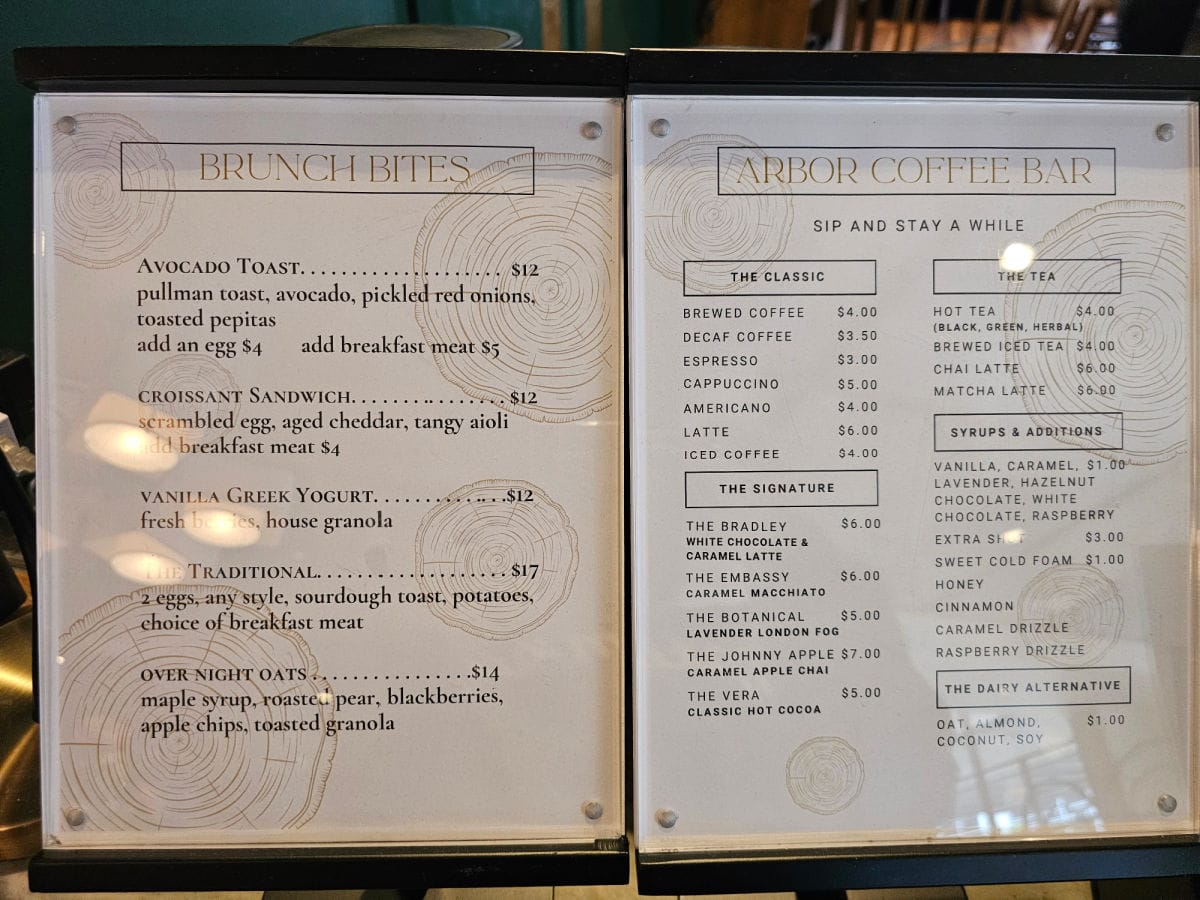 arbor coffee bar menu and brunch bites