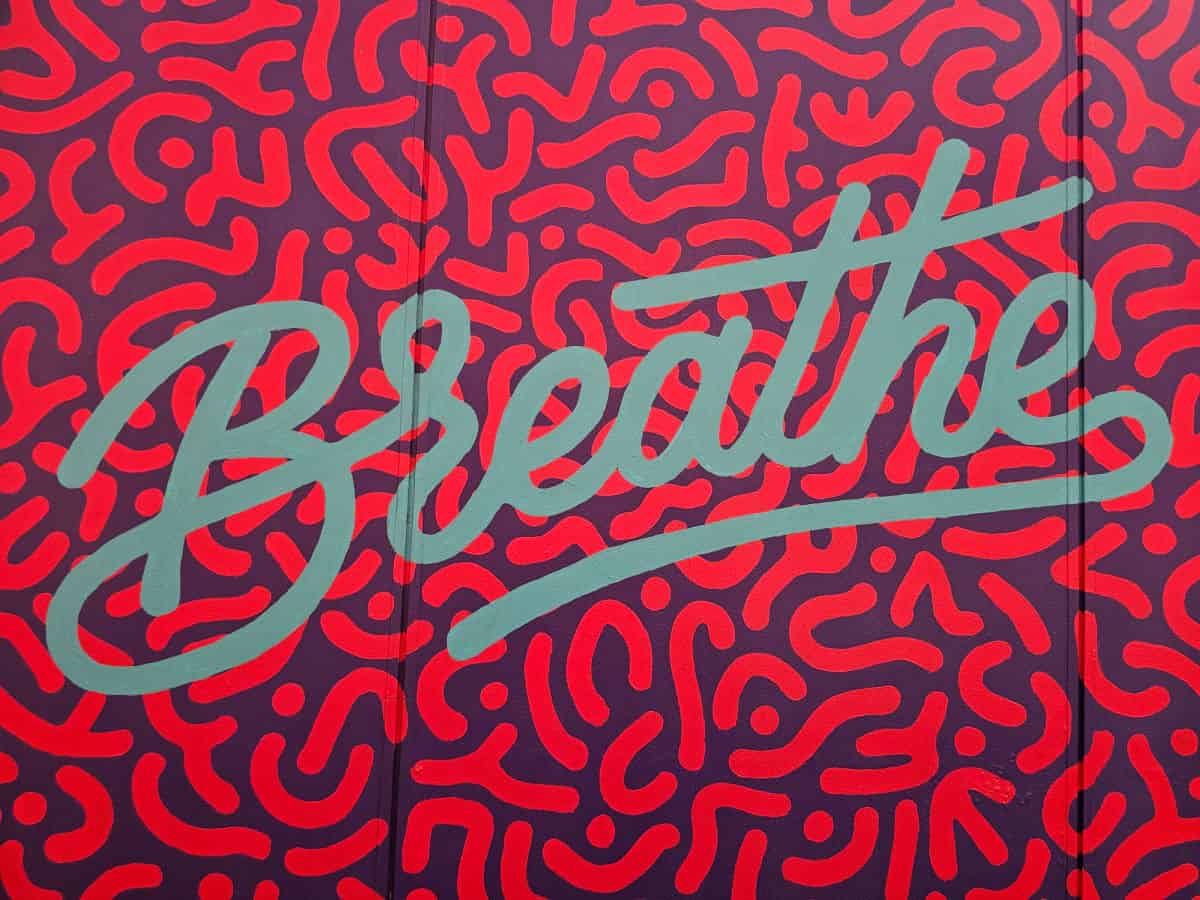Breathe Mural in red purple and blue