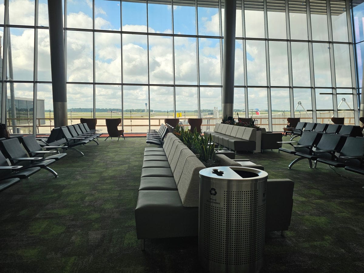 Fort Wayne Airport terminal with comfortable seating and large windows.