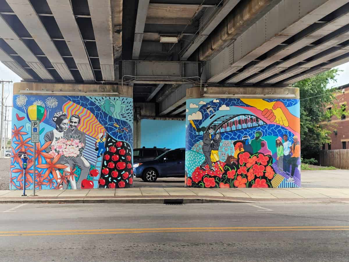 colorful underpass mural in Fort Wayne