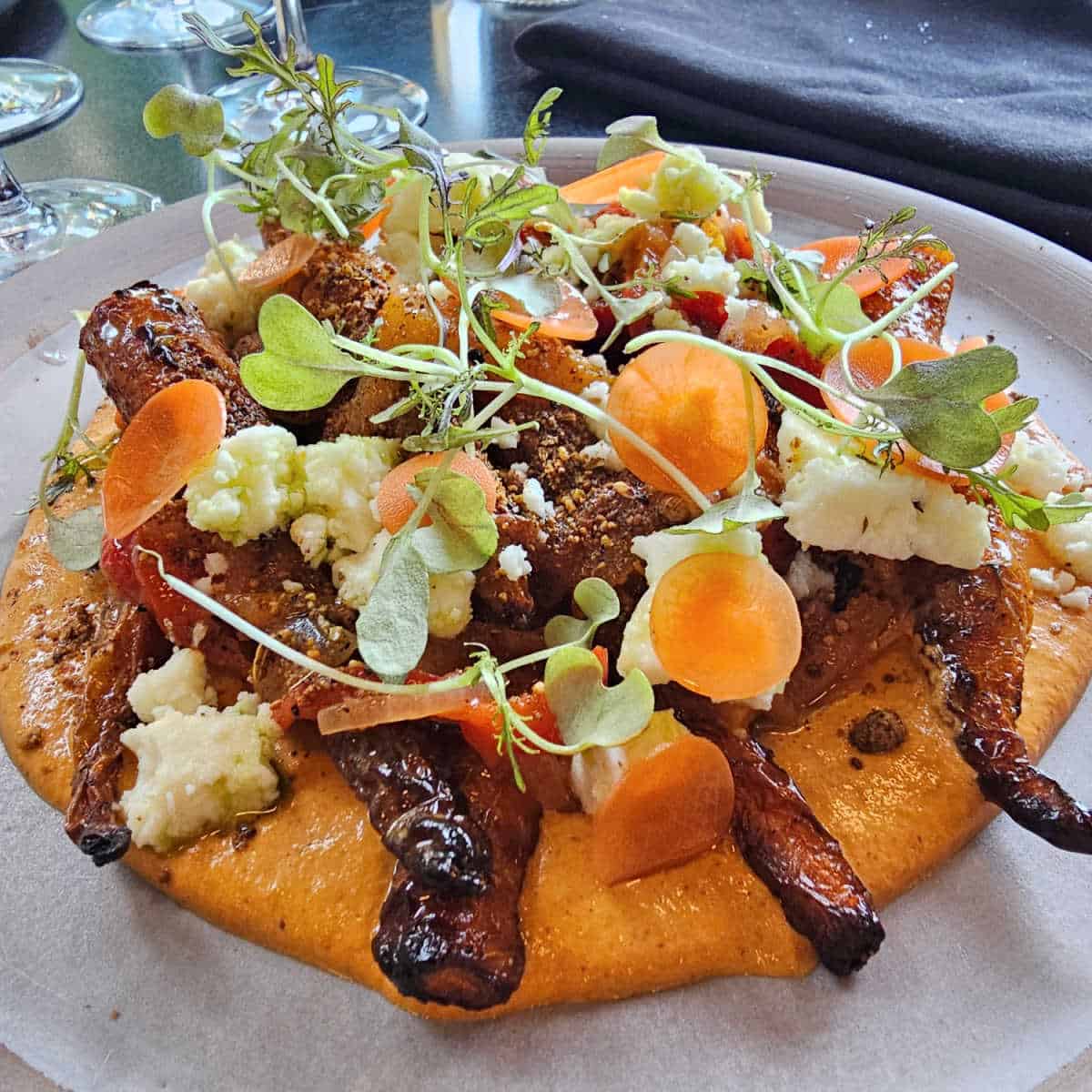 heirloom carrot dish with carrot puree at Bistro Nord at Strøm Spa