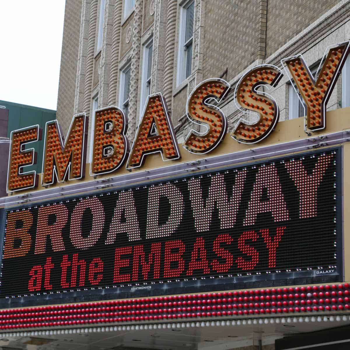 Embassy Theater Sign with lights and broadway at the Embassy