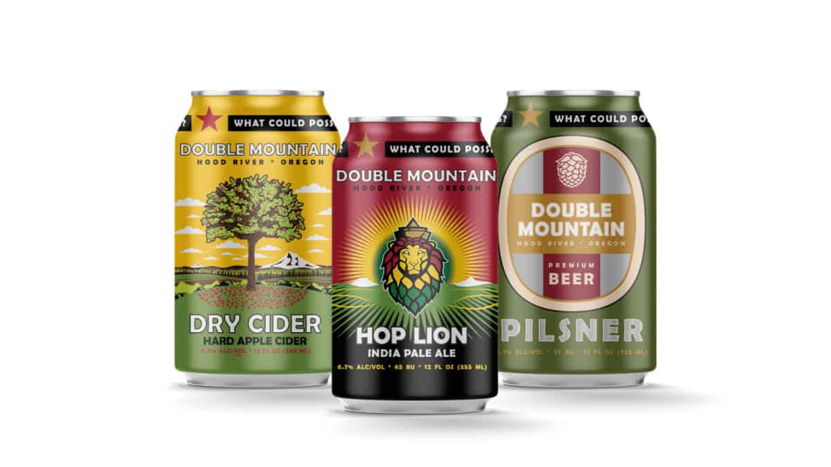 Double Muntain Hood River Oregon Cans Dry Cider Hard Apple Cider, Hop Lion IPA, Pilsner