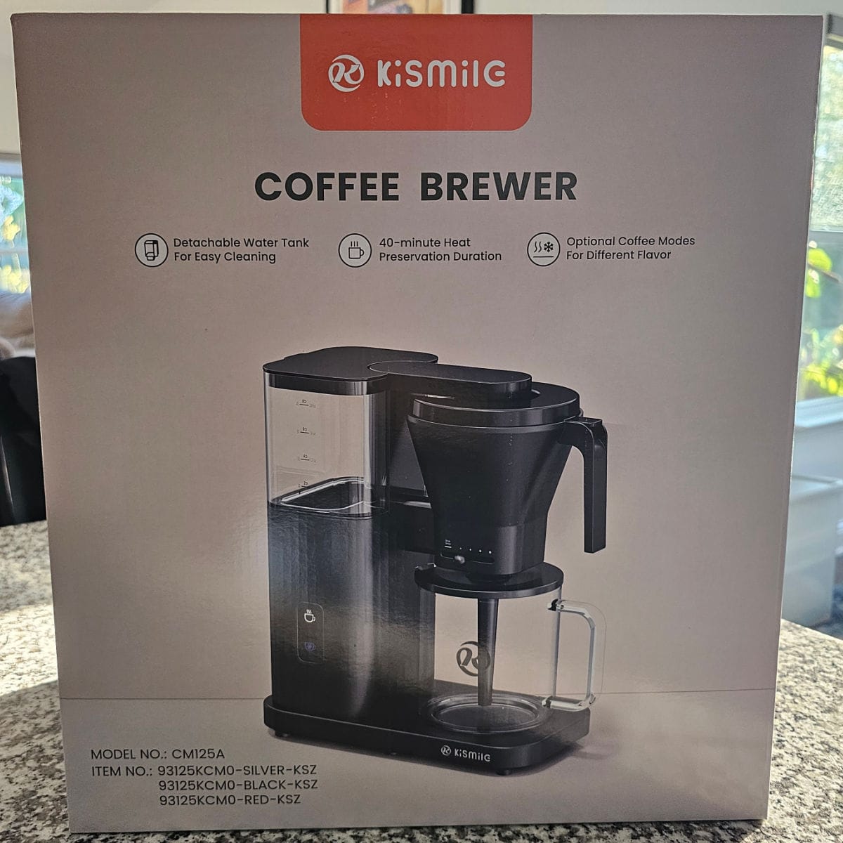 Kismile Coffee Brewer Box with image of the coffee maker