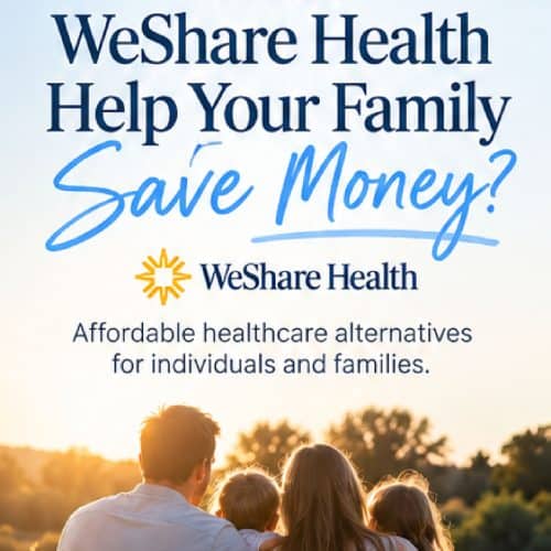 We Share health help your family save money with a family seen from behind at sunset with trees